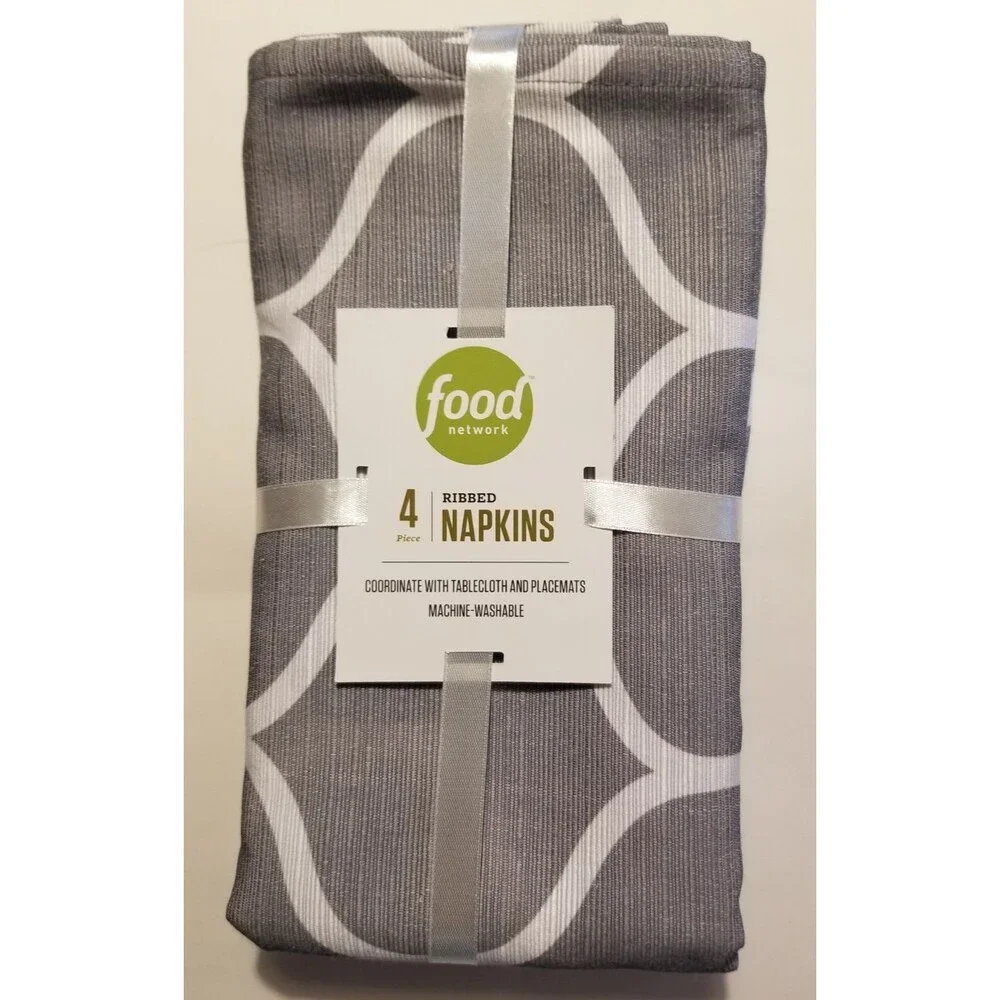 Ribbed Fabric Napkins Set of 4 Food Network Ogee Gray & White 20